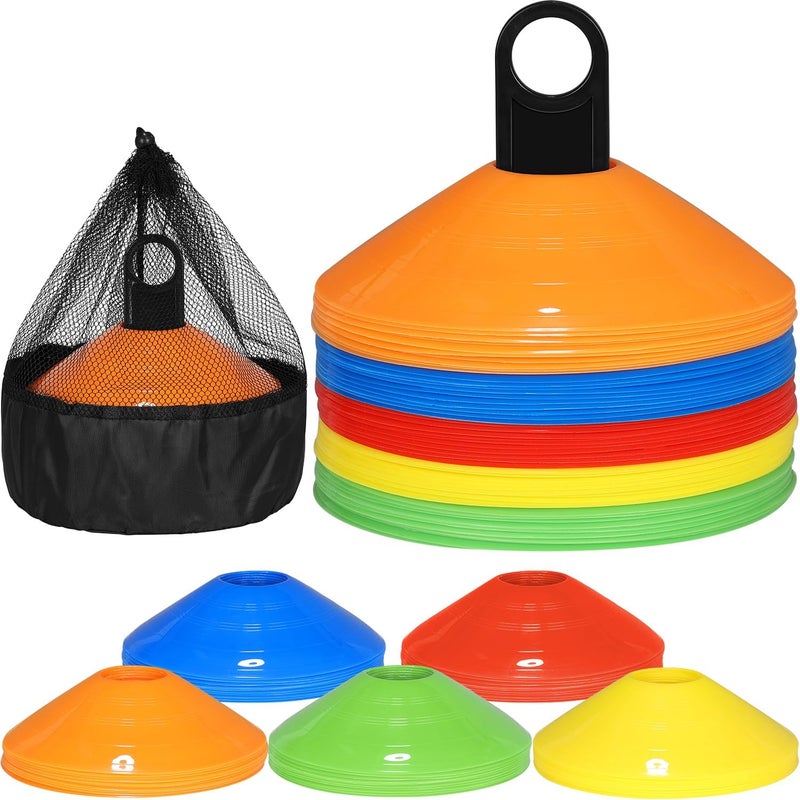 Soccer Cones 25/50/100 Pack Disc Soccer Sport Cones Training Field Marker Agility Cones for Traffic, Basketball, Coaching, Practice Equipment Includes Cone Drills Guide